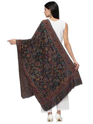 Lush Black & Multi Paisely Woven Design Wool Shawl 3