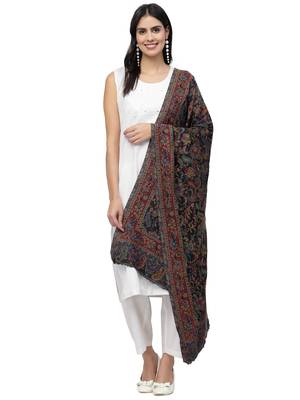 Lush Black & Multi Paisely Woven Design Wool Shawl 4