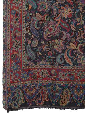 Lush Black & Multi Paisely Woven Design Wool Shawl 5