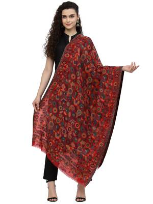 Lush Red & Multi Woven Design Wool Shawl 1