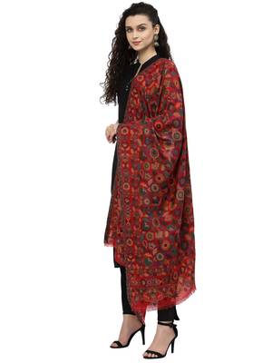 Lush Red & Multi Woven Design Wool Shawl 2