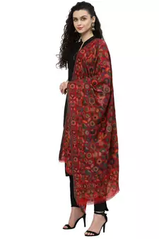 Lush Red & Multi Woven Design Wool Shawl
