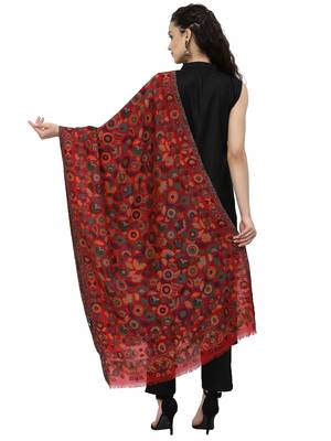 Lush Red & Multi Woven Design Wool Shawl 3