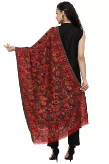 Lush Red & Multi Woven Design Wool Shawl