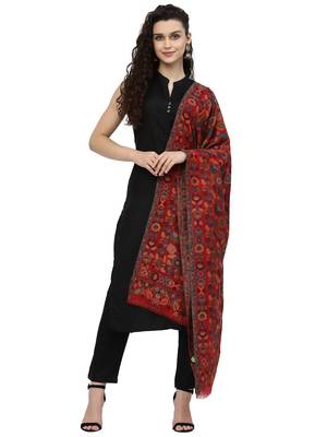 Lush Red & Multi Woven Design Wool Shawl 4