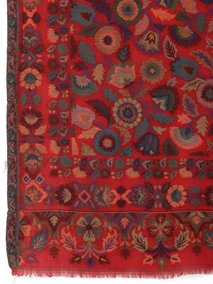 Lush Red & Multi Woven Design Wool Shawl 5