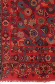 Lush Red & Multi Woven Design Wool Shawl