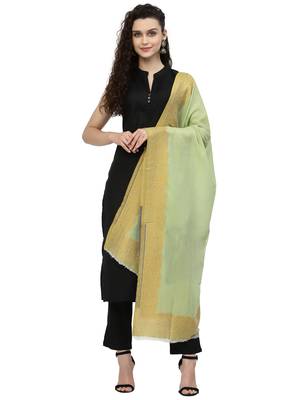 Lush Pastel Green & Multi Woven Design Wool Shawl 2
