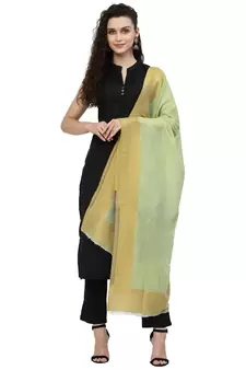 Lush Pastel Green & Multi Woven Design Wool Shawl