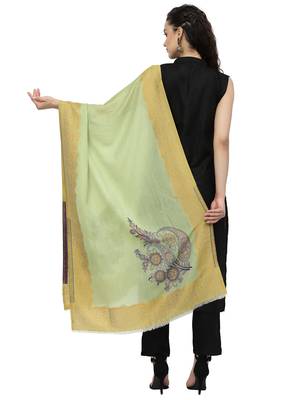Lush Pastel Green & Multi Woven Design Wool Shawl 3