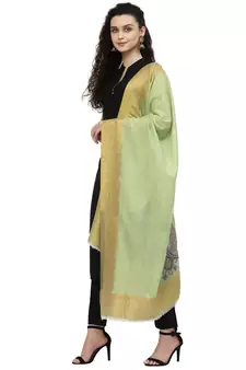 Lush Pastel Green & Multi Woven Design Wool Shawl