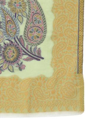 Lush Pastel Green & Multi Woven Design Wool Shawl 5