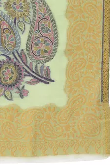 Lush Pastel Green & Multi Woven Design Wool Shawl
