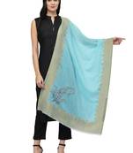 Lush Blue & Multi Woven Design Wool Shawl