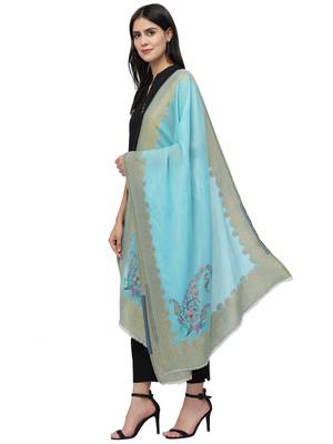 Lush Blue & Multi Woven Design Wool Shawl 2