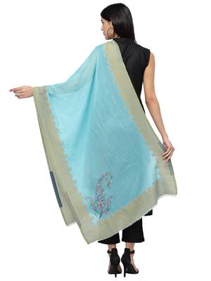 Lush Blue & Multi Woven Design Wool Shawl 3