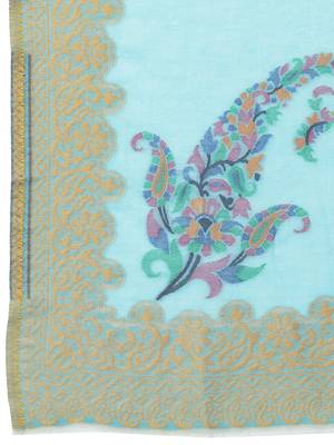 Lush Blue & Multi Woven Design Wool Shawl 5