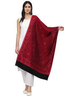 Lush Red & Black Botanical Woven Design Modal Stole