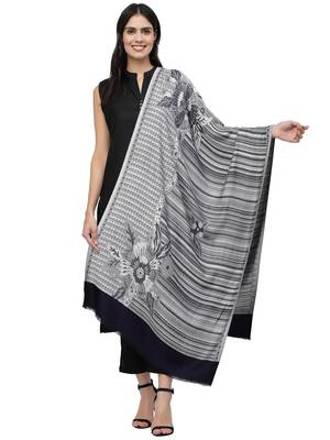 Lush Navy Blue & White Floral Striped Modal Stole 1