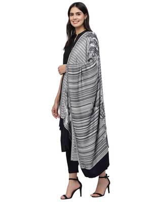 Lush Navy Blue & White Floral Striped Modal Stole 2