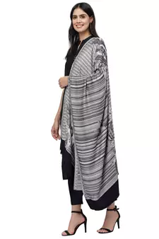 Lush Navy Blue & White Floral Striped Modal Stole