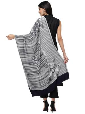 Lush Navy Blue & White Floral Striped Modal Stole 3