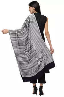 Lush Navy Blue & White Floral Striped Modal Stole