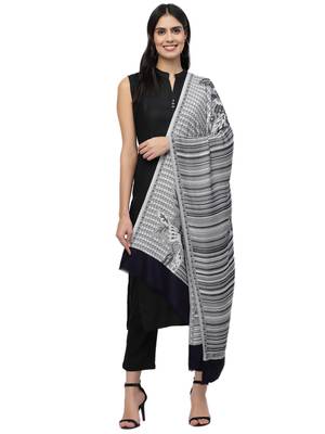 Lush Navy Blue & White Floral Striped Modal Stole 4