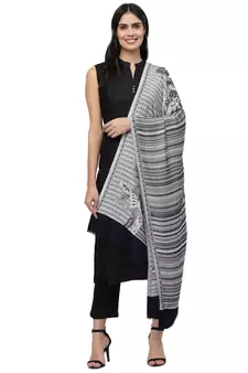 Lush Navy Blue & White Floral Striped Modal Stole