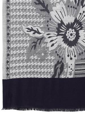 Lush Navy Blue & White Floral Striped Modal Stole 5