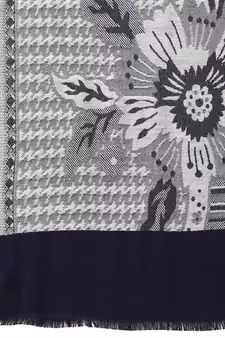 Lush Navy Blue & White Floral Striped Modal Stole