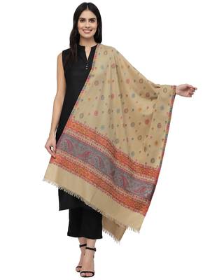 Booti Beige & Multi Paisely Woven Design Polywool Stole 1