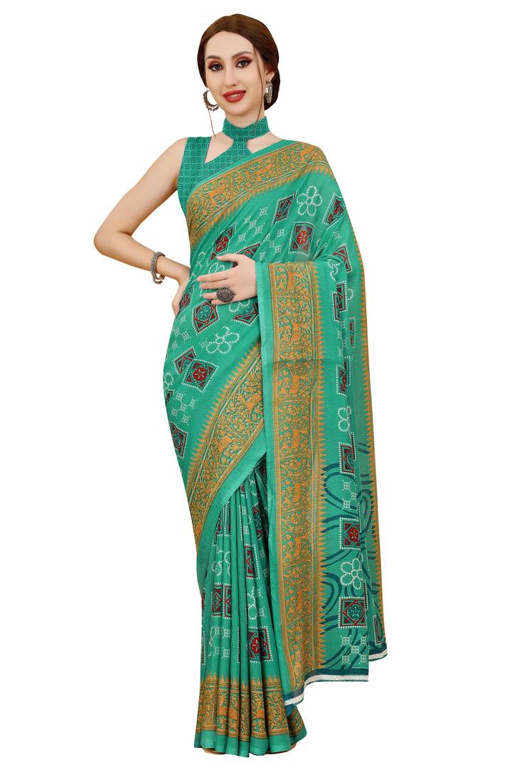 Light sky blue printed georgette saree with blouse