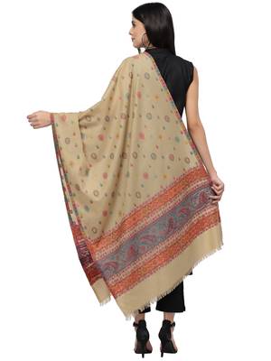 Booti Beige & Multi Paisely Woven Design Polywool Stole 3