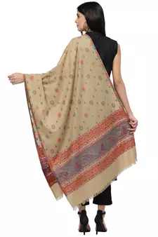 Booti Beige & Multi Paisely Woven Design Polywool Stole