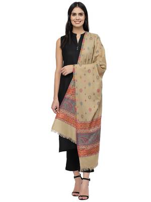 Booti Beige & Multi Paisely Woven Design Polywool Stole 4