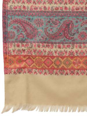 Booti Beige & Multi Paisely Woven Design Polywool Stole 5