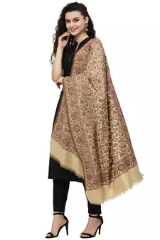 Lush Beige & Maroon Floral Woven Design Polywool Stole
