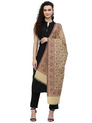 Lush Beige & Maroon Floral Woven Design Polywool Stole 4