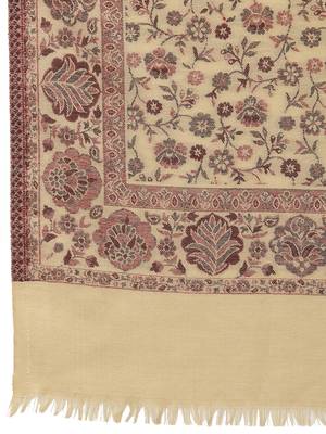 Lush Beige & Maroon Floral Woven Design Polywool Stole 5