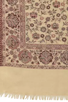 Lush Beige & Maroon Floral Woven Design Polywool Stole