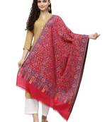 Lush Magenta & Multi Floral Woven Design Polywool Stole