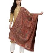 Paisan Maroon & Beige Paisely Woven Design Polywool Stole