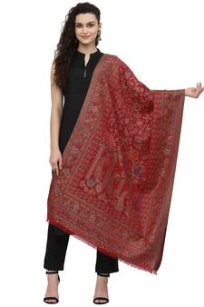 Paisan Tomato Red & Multi Paisely Woven Design Polywool Stole