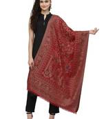Paisan Tomato Red & Multi Paisely Woven Design Polywool Stole