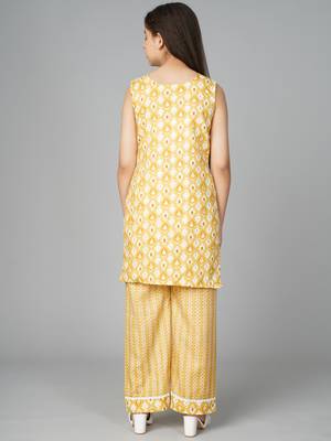 Yellow printed cotton kids pavadai set 3