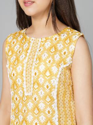 Yellow printed cotton kids pavadai set 4