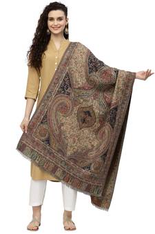 Paisan Navy Blue & Beige Paisely Woven Design Polywool Stole