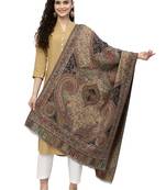 Paisan Navy Blue & Beige Paisely Woven Design Polywool Stole