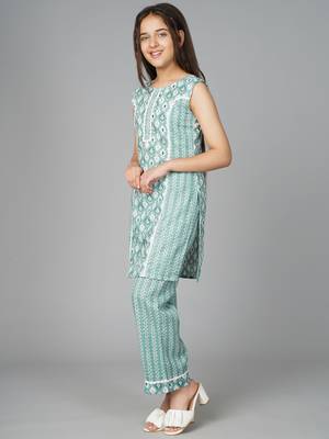 Blue printed cotton kids pavadai set 2